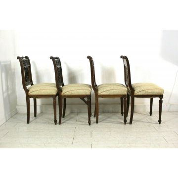 GRUPPO 4 SEDIE SALA SALOTTO LEGNO NOCE INTAGLIATE IMBOTTITE STILE BAROCCO '900