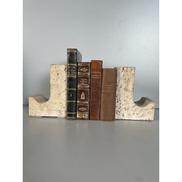 COPPIA FERMA LIBRI TRAVERTINO SCULTURA VINTAGE DESIGN ATTR. F.lli MANNELLI '70s