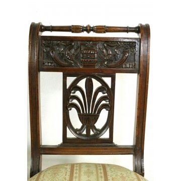 GRUPPO 4 SEDIE SALA SALOTTO LEGNO NOCE INTAGLIATE IMBOTTITE STILE BAROCCO '900