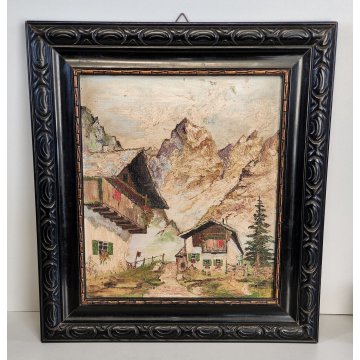 ANTICO QUADRO Schade OLIO TELA dipinto MONTAGNA ALPI baite WALSER cornice 1900