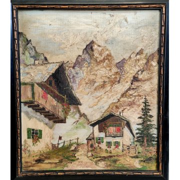 ANTICO QUADRO Schade OLIO TELA dipinto MONTAGNA ALPI baite WALSER cornice 1900