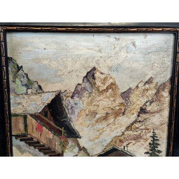 ANTICO QUADRO Schade OLIO TELA dipinto MONTAGNA ALPI baite WALSER cornice 1900