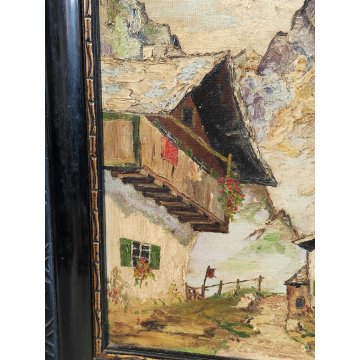 ANTICO QUADRO Schade OLIO TELA dipinto MONTAGNA ALPI baite WALSER cornice 1900