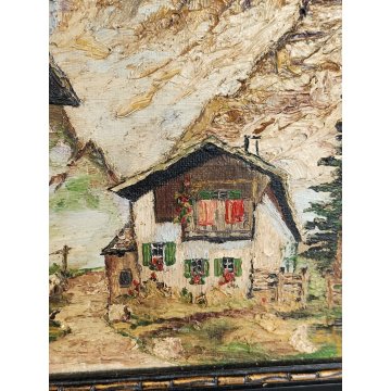 ANTICO QUADRO Schade OLIO TELA dipinto MONTAGNA ALPI baite WALSER cornice 1900