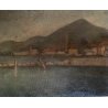 ANTICO DIPINTO OLIO Salvatore Blasco VEDUTA "Paesaggio d'Iseo" LAGO COLLINE 1948