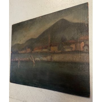 ANTICO DIPINTO OLIO Salvatore Blasco VEDUTA "Paesaggio d'Iseo" LAGO COLLINE 1948