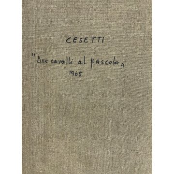 DIPINTO OLIO G. Cesetti "Due cavalli al pascolo" ARTE MODERNA CONTEMPORANEA 1965