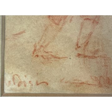 QUADRO DISEGNO SANGUIGNA CARTA SPOLVERO FIRMATO "Pisis" SCENA di CACCIA '900