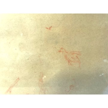 QUADRO DISEGNO SANGUIGNA CARTA SPOLVERO FIRMATO "Pisis" SCENA di CACCIA '900