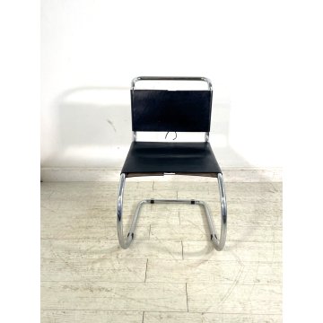 SEDIA DESIGN ATTR. Mies Van Der Rohe MR10 BAUHAUS ACCIAIO CROMATO CUOIO NERO '70