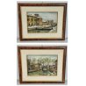COPPIA ANTICO DIPINTO OLIO TAVOLA epoca 1900 VECCHIA MILANO Naviglio FIRMATO