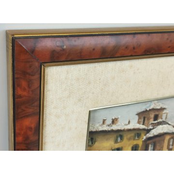 COPPIA ANTICO DIPINTO OLIO TAVOLA epoca 1900 VECCHIA MILANO Naviglio FIRMATO