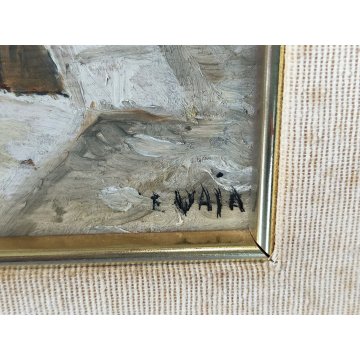 COPPIA ANTICO DIPINTO OLIO TAVOLA epoca 1900 VECCHIA MILANO Naviglio FIRMATO