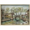 COPPIA ANTICO DIPINTO OLIO TAVOLA epoca 1900 VECCHIA MILANO Naviglio FIRMATO