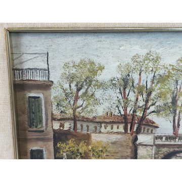 COPPIA ANTICO DIPINTO OLIO TAVOLA epoca 1900 VECCHIA MILANO Naviglio FIRMATO