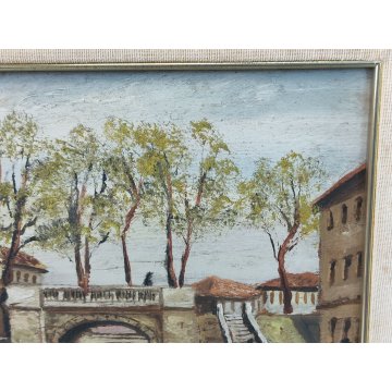 COPPIA ANTICO DIPINTO OLIO TAVOLA epoca 1900 VECCHIA MILANO Naviglio FIRMATO