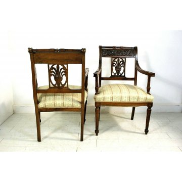 COPPIA POLTRONCINE SALA SALOTTO LEGNO NOCE INTAGLIATE STILE BAROCCO '800/'900