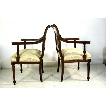 COPPIA POLTRONCINE SALA SALOTTO LEGNO NOCE INTAGLIATE STILE BAROCCO '800/'900