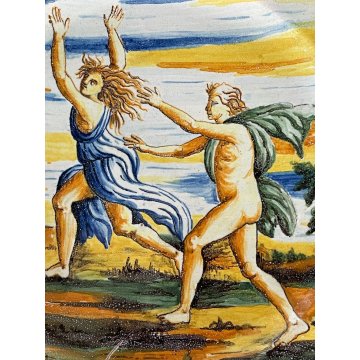 ANTICO PIATTO CERAMICA PARATA MAIOLICA "Gubio" SCENA MITOLOGICA ø27cm EPOCA '700