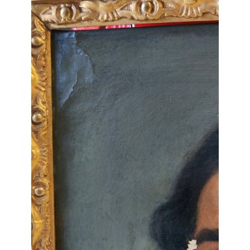 ANTICO QUADRO OLIO TELA epoca 1800 RITRATTO NOBILUOMO CORNICE ORO SOLDATO CONTE