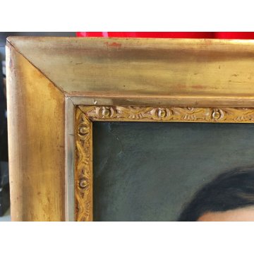 ANTICO QUADRO OLIO TELA epoca 1800 RITRATTO NOBILUOMO CORNICE ORO SOLDATO CONTE