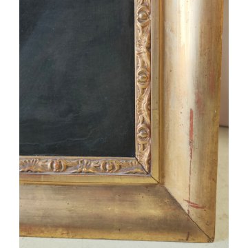 ANTICO QUADRO OLIO TELA epoca 1800 RITRATTO NOBILUOMO CORNICE ORO SOLDATO CONTE