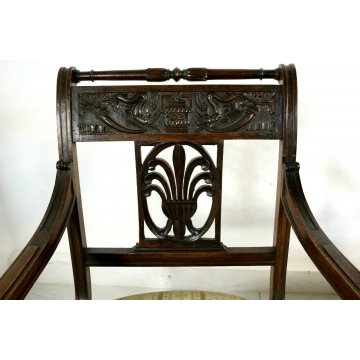 COPPIA POLTRONCINE SALA SALOTTO LEGNO NOCE INTAGLIATE STILE BAROCCO '800/'900