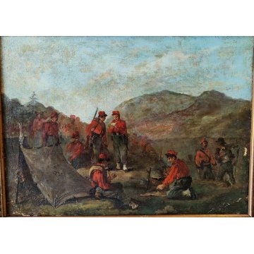 ANTICO QUADRO OLIO TELA attr. G. Campi DIPINTO Campagna 1866 Garibaldi ITALIA