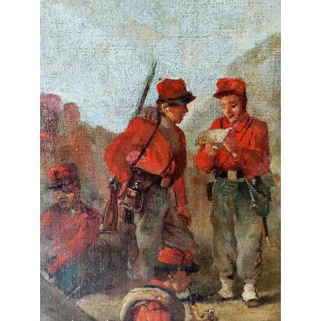 ANTICO QUADRO OLIO TELA attr. G. Campi DIPINTO Campagna 1866 Garibaldi ITALIA