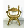 ANTICA SEDIA SAVONAROLA DANTESCA ARMCHAIR CHAIR GILDED LEGNO FOGLIA ORO DECORO