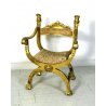 ANTICA SEDIA SAVONAROLA DANTESCA ARMCHAIR CHAIR GILDED LEGNO FOGLIA ORO DECORO