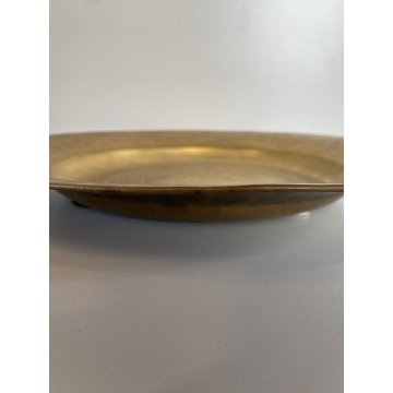 GRANDE PIATTO ELEMOSINIERE OTTONE DECORO DAMASCATO INCISINE VASSOIO  ø 42,5 cm