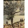 ANTICO PICCOLO DIPINTO OLIO VEDUTA PAESAGGIO LACUSTRE Lago Maggiore (?) '900