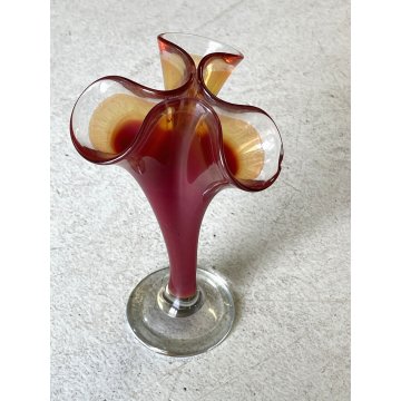 VASO SCULTURA VETRO Murano ROSSO FAZZOLETTO VINTAGE VASE FLOWER 22,5 cm/h '60