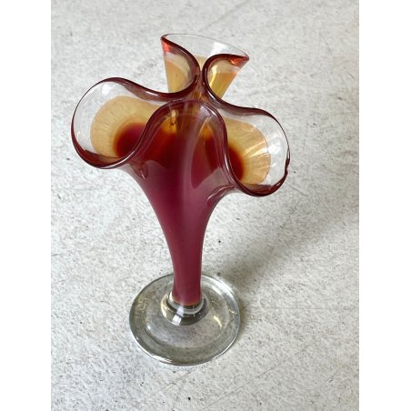 VASO SCULTURA VETRO Murano ROSSO FAZZOLETTO VINTAGE VASE FLOWER 22,5 cm/h '60