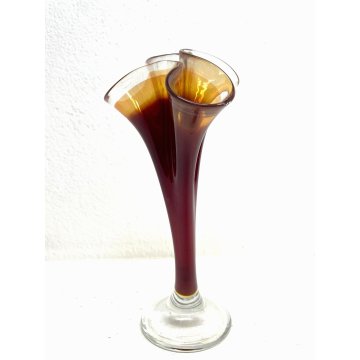 VASO SCULTURA VETRO Murano ROSSO FAZZOLETTO VINTAGE VASE FLOWER 22,5 cm/h '60