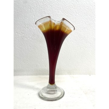 VASO SCULTURA VETRO Murano ROSSO FAZZOLETTO VINTAGE VASE FLOWER 22,5 cm/h '60