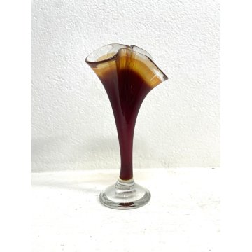 VASO SCULTURA VETRO Murano ROSSO FAZZOLETTO VINTAGE VASE FLOWER 22,5 cm/h '60