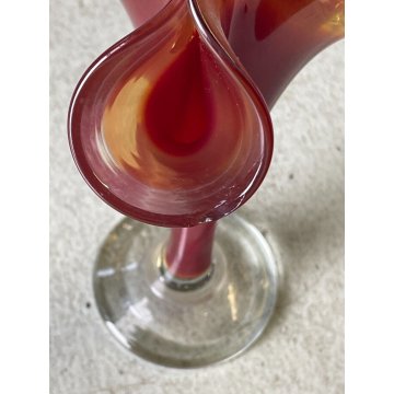 VASO SCULTURA VETRO Murano ROSSO FAZZOLETTO VINTAGE VASE FLOWER 22,5 cm/h '60