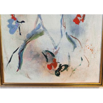 QUADRO DIPINTO Ernesto Treccani VOLTO DONNA FIORI Figura EPOCA 900 Cornice Oro