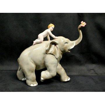 SCULTURA VOLUME CERAMICA ELEFANTE BAMBINO Ronzan FIRMATO ITALY DESIGN ANNI '50