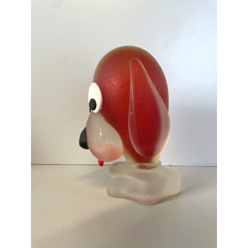 FIGURA CANE VETRO ROSSO SOMMERSO Murano DESIGN Seguso (?) VINTAGE FROSTED GLASS