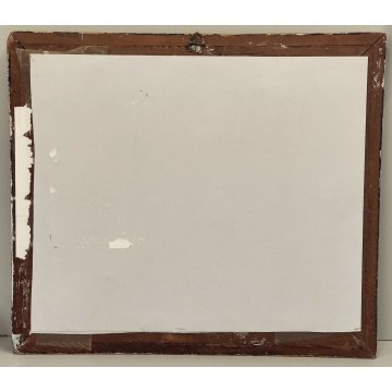 ANTICO QUADRO ACQUERELLO epoca 900 DIPINTO PAESAGGIO INVERNALE CASE NEVE FIGURE