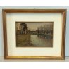 ANTICO QUADRO DIPINTO OLIO TAVOLA Francesco Arata CAMPAGNA FIUME CANALE '900