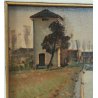 ANTICO QUADRO DIPINTO OLIO TAVOLA Francesco Arata CAMPAGNA FIUME CANALE '900