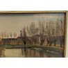 ANTICO QUADRO DIPINTO OLIO TAVOLA Francesco Arata CAMPAGNA FIUME CANALE '900