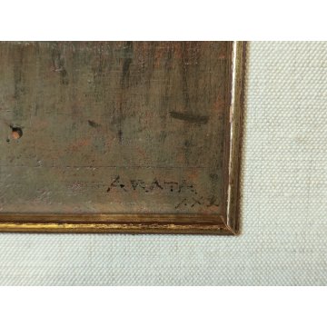 ANTICO QUADRO DIPINTO OLIO TAVOLA Francesco Arata CAMPAGNA FIUME CANALE '900