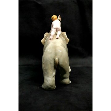 SCULTURA VOLUME CERAMICA ELEFANTE BAMBINO Ronzan FIRMATO ITALY DESIGN ANNI '50