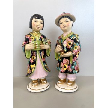 COPPIA SCULTURA CERAMICA Alma FIGURE ORIENTE Mod. 85/86 BOY GIRL ANNI '50 DANNI