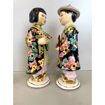 COPPIA SCULTURA CERAMICA Alma FIGURE ORIENTE Mod. 85/86 BOY GIRL ANNI '50 DANNI